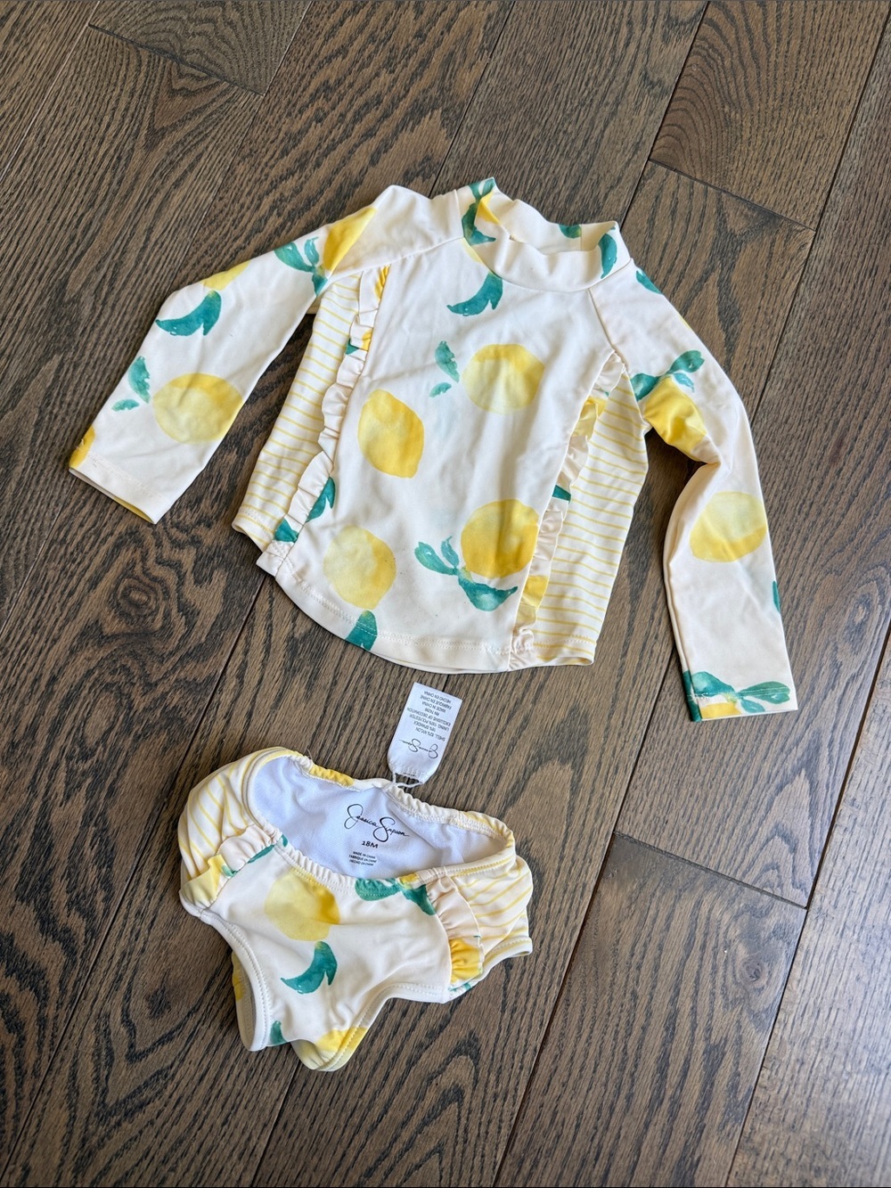 Jessica Simpson Yellow Lemon Print Rashguard Set 18 months baby toddler